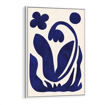 Obraz w ramie 70x100 - Bezgraniczne Echa Serca - abstrakcyjny obraz plakat, dziwne niebieskie kształty przypominają kwiat - rama biała