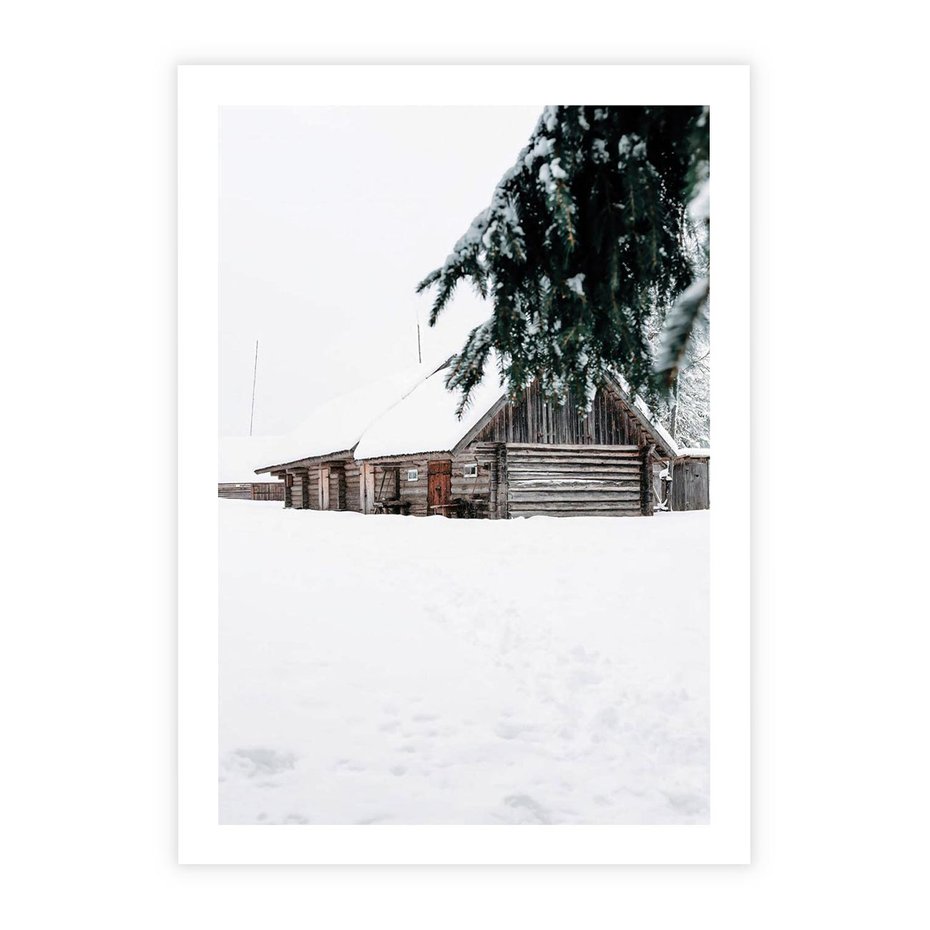 Plakat bez ramy 30x40 - Zimowy Azyl - domek w górach, śnieg