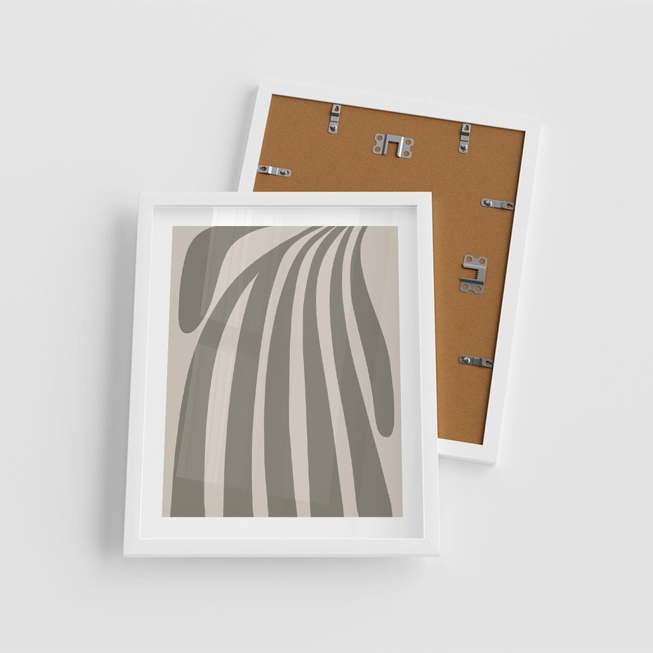 Plakat w ramie 40x50 - Beżowa Delikatność - nowoczesna sztuka, plakat modern - rama biała