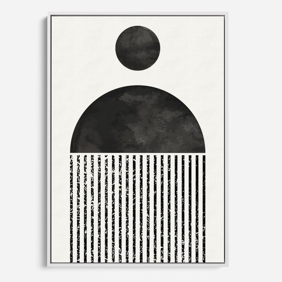 Obraz w ramie 80x120 - Księga Wibracji - abstrakcyjne czarno białe formy, minmalizm - rama biała