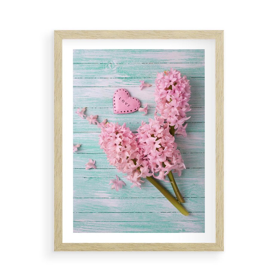 Plakat w ramie 50x70 - Hiacynty w Kwiatowej Kompozycji - hiacynty, kwiaty - rama drewno