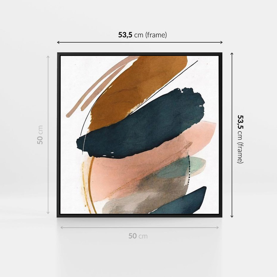 Obraz w ramie 50x50 - Migocące Impresje Przestrzeni - abstrakcyjny obraz, kolory ciepłe - rama czarna