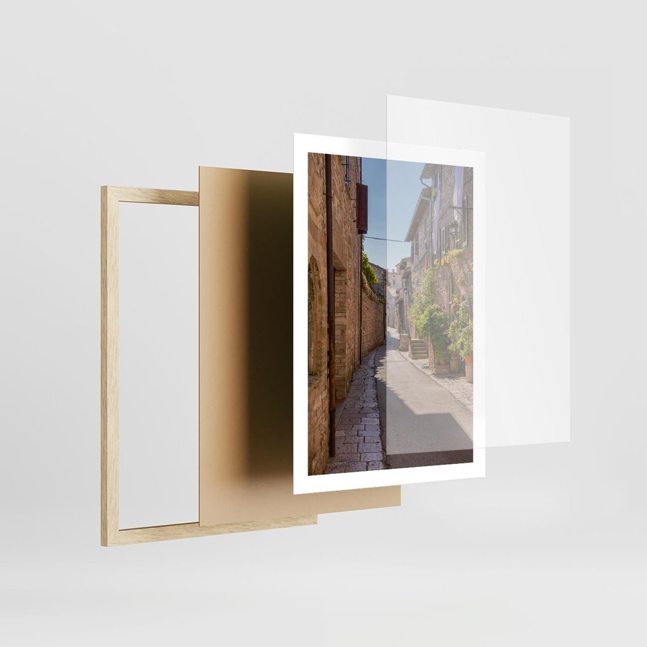 Plakat w ramie 50x70 - Uliczka Wakacyjnego Miasteczka - uliczka, wakacje - rama drewno
