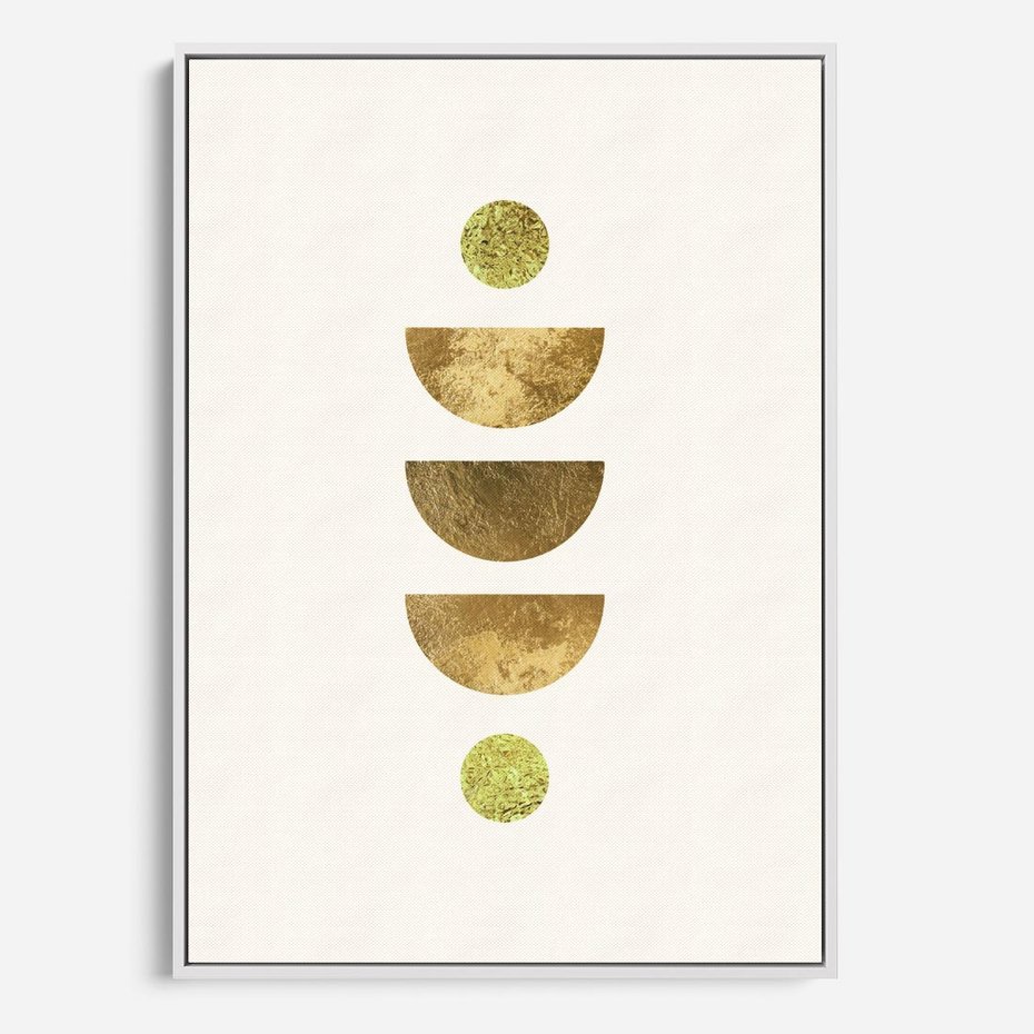 Obraz w ramie 50x70 - Harmonijne Odbicia - geometryczne złote kształty, tekstura - rama biała