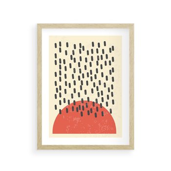 Plakat w ramie 50x70 - Czerwona Abstrakcja: Grafika z Wyrazistym Kołem - abstrakcja grafika, czerwone koło - rama drewno