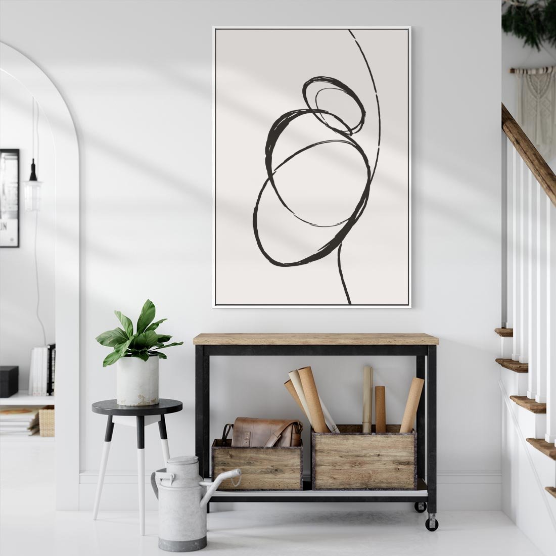 Obraz w ramie 80x120 - Modernistyczne Refleksje - abstrakcyjne szkicowane linie, minimalizm - rama biała
