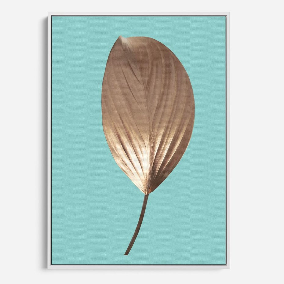 Obraz w ramie 80x120 - Delikatna Harmonia - złote, liście - rama biała