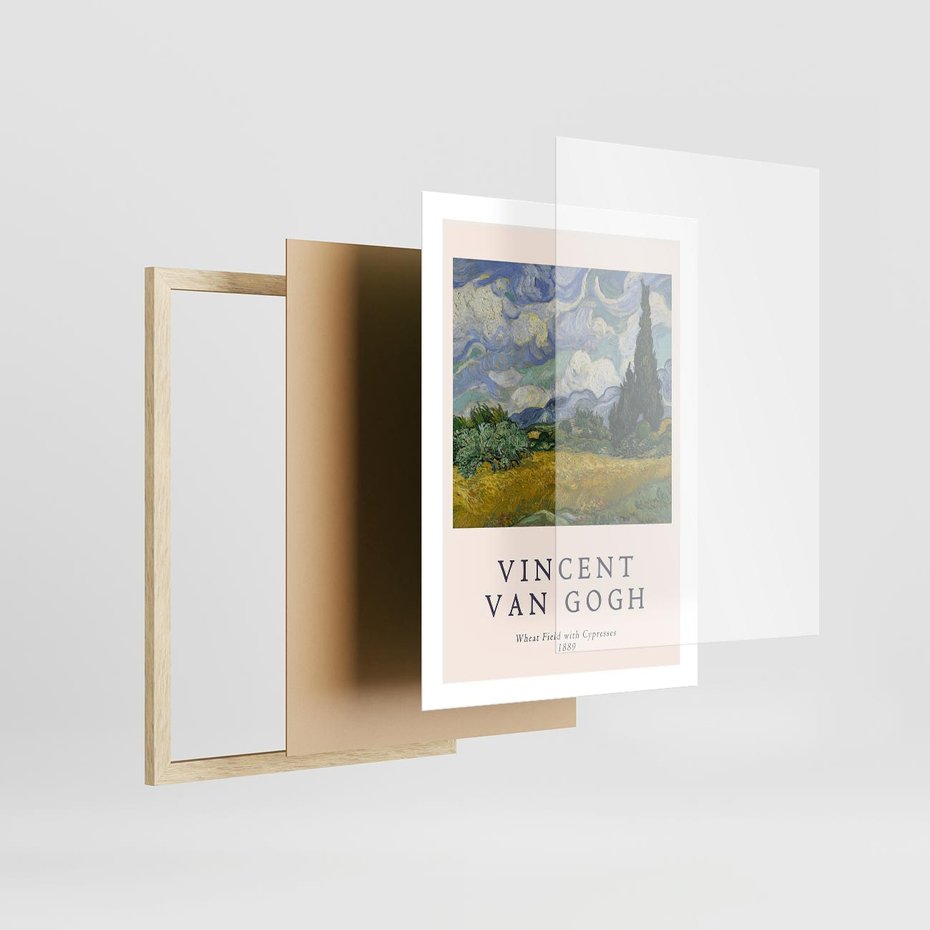 Plakat w ramie 50x70 - Pole z Cyprysami - reprodukcja obrazu, van gogh - rama drewno