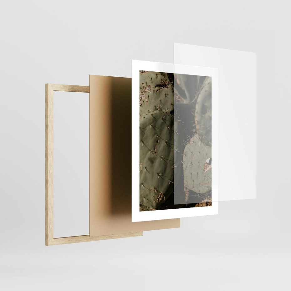 Plakat w ramie 30x40 - Urok Egzotyki - kaktusy, boho - rama drewno