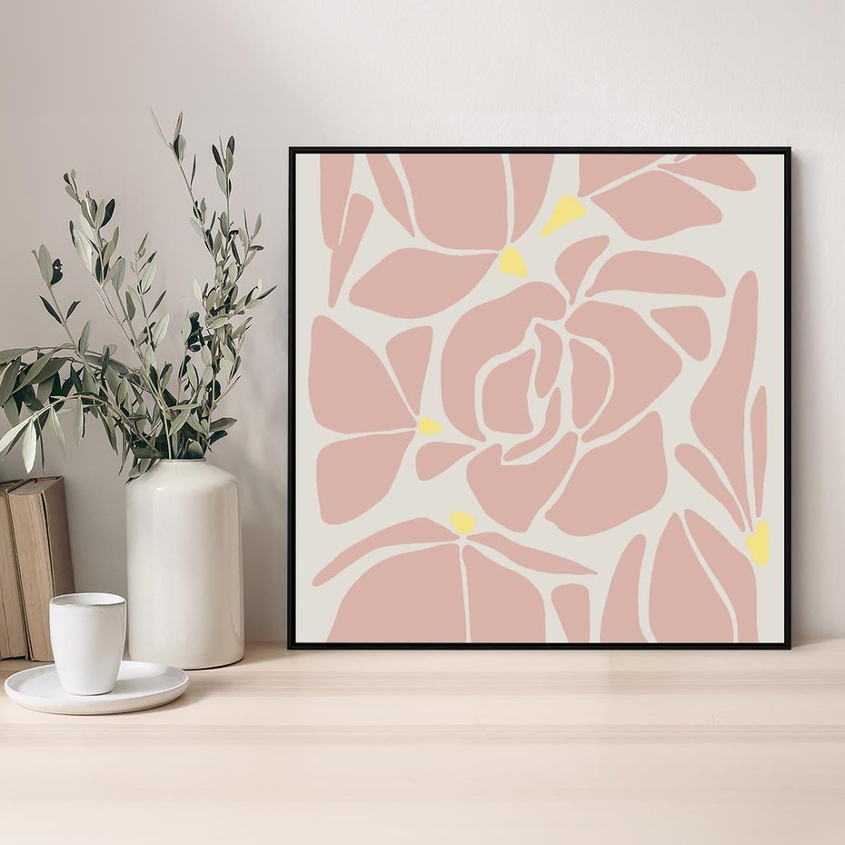 Obraz w ramie 50x50 - Rozplątane Akwarelowe Formy - abstrakcyjne boho kwiaty, kompozycja - rama czarna