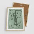 Plakat w ramie 50x70 - Zielone Wariacje w Liniach - abstrakcyjne zielone linie, skandynawski design - rama drewno