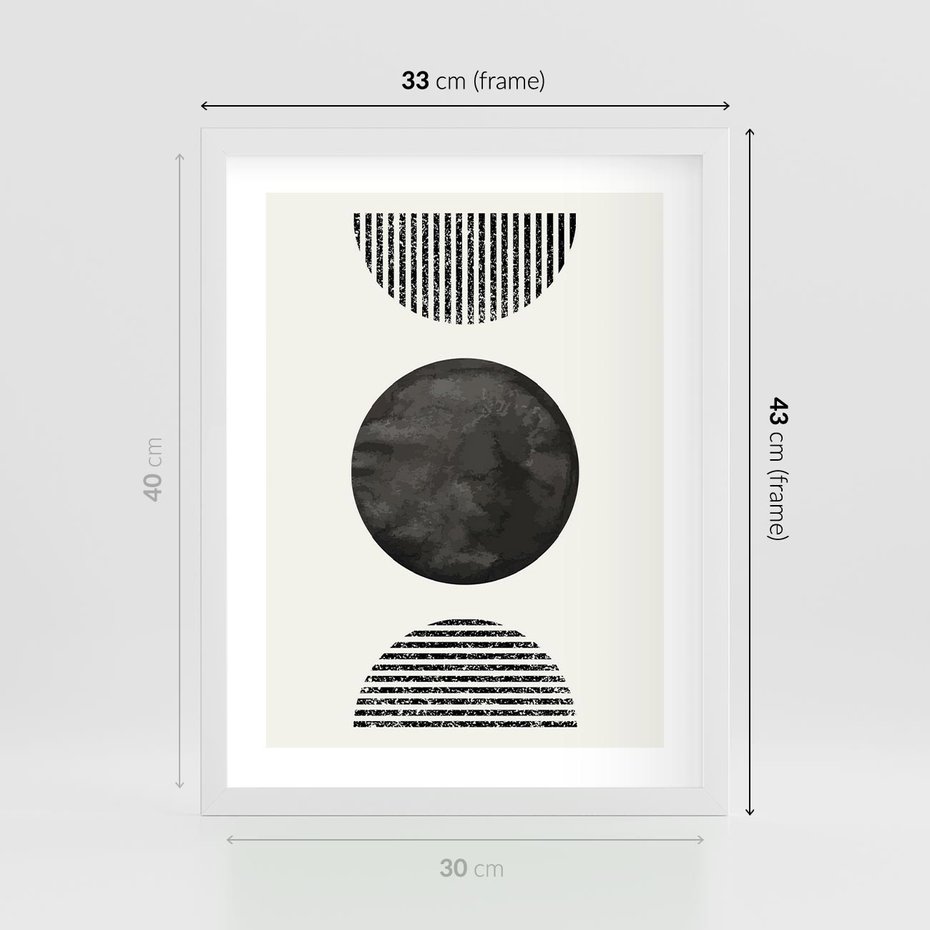 Plakat w ramie 30x40 - Tajemnicza Kompozycja - abstrakcyjne czarno białe formy, minimalizm - rama biała