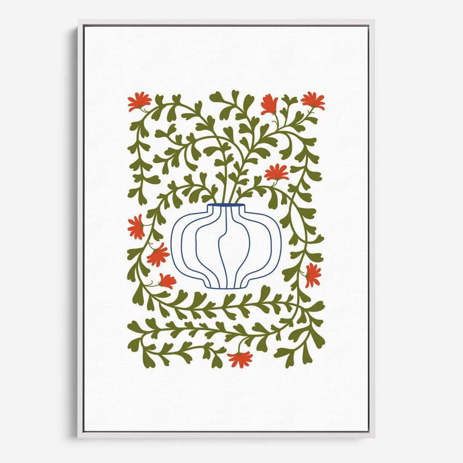 Obraz w ramie 50x70 - Wewnętrzne Fale - kwiaty w wazonie, minimalizm - rama biała