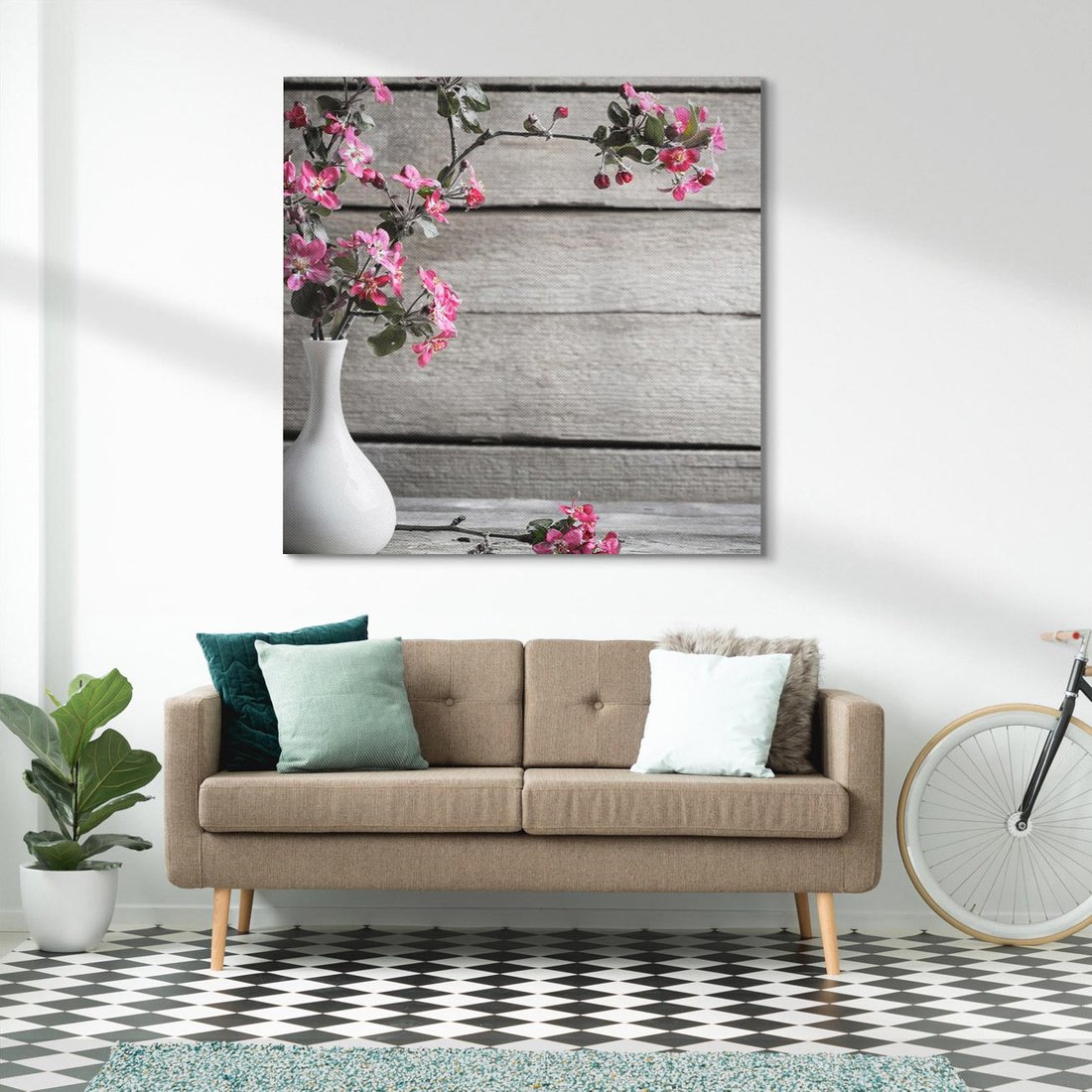 Obraz na płótnie 70x70 - Harmonia w wazonie - kwiaty, wazon