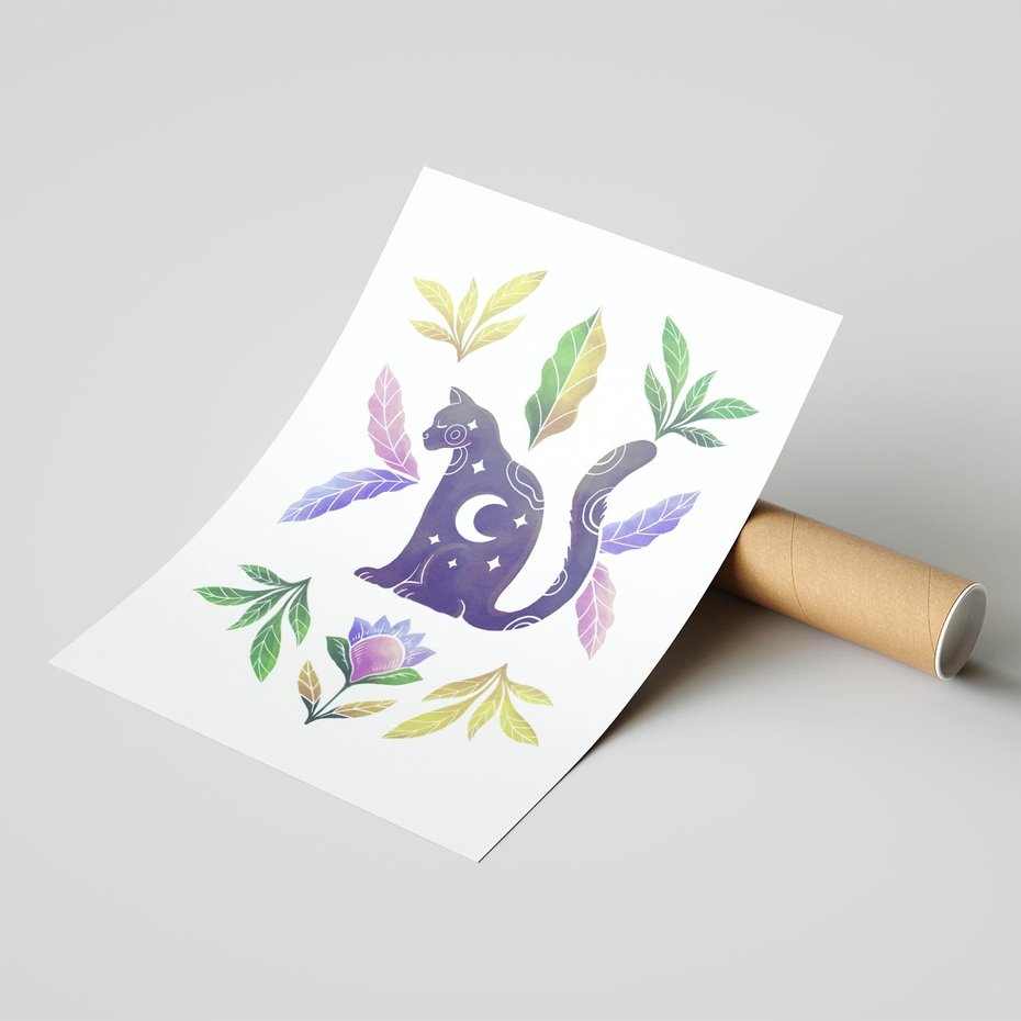 Plakat bez ramy 21x30 - Migotliwa Przestrzeń - boho kot, plakat