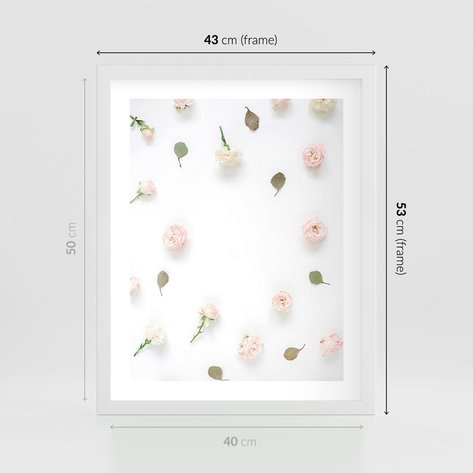 Plakat w ramie 40x50 - Romantyczna Kompozycja z Różami - kompozycja kwiatowa, róże - rama biała