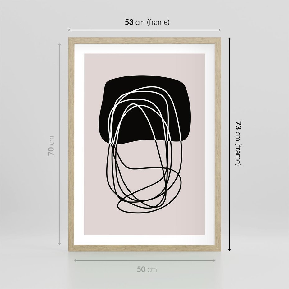 Plakat w ramie 50x70 - Strukturalne Kontrasty - abstrakcyjne szkicowane linie, minimalizm - rama drewno