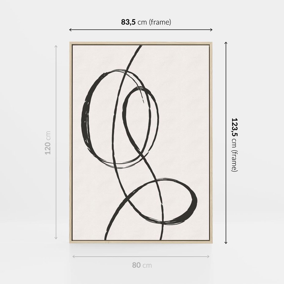 Obraz w ramie 80x120 - Zaklęte Linie - abstrakcyjne szkicowane linie, minimalizm - rama drewno