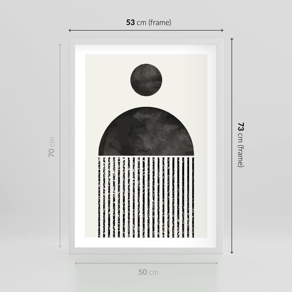 Plakat w ramie 50x70 - Księga Wibracji - abstrakcyjne czarno białe formy, minmalizm - rama biała