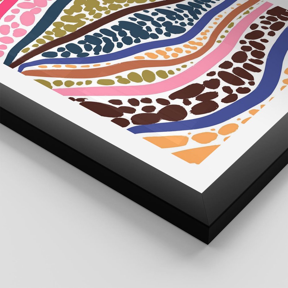 Plakat w ramie 40x50 - Wibracje Plam - kolorowe wzory, tęczowe żywe kolory - rama czarna