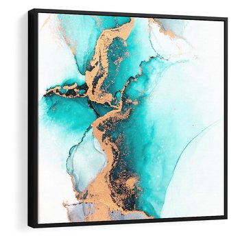 Obraz w ramie 50x50 - Elegancja i Subtelność - marmur, złoto - rama czarna