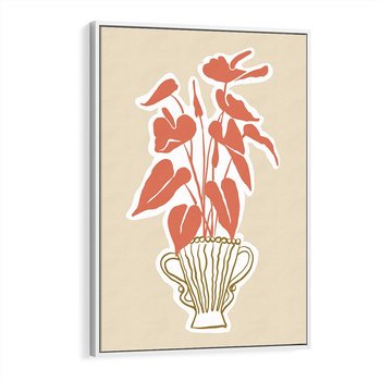 Obraz w ramie 50x70 - Harmonijne Echa - abstrakcyjne kwiaty liście, elegancka kompozycja - rama biała