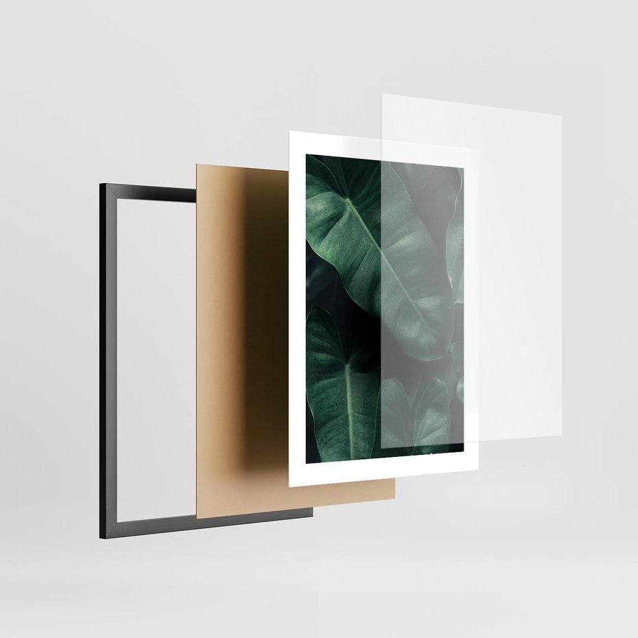 Plakat w ramie 30x40 - Liście Bananowca - minimalizm, zielone liście bananowca - rama czarna