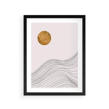 Plakat w ramie 30x40 - Minimalistyczne Słońce: Blask i Złoto - grafika, minimalizm - rama czarna