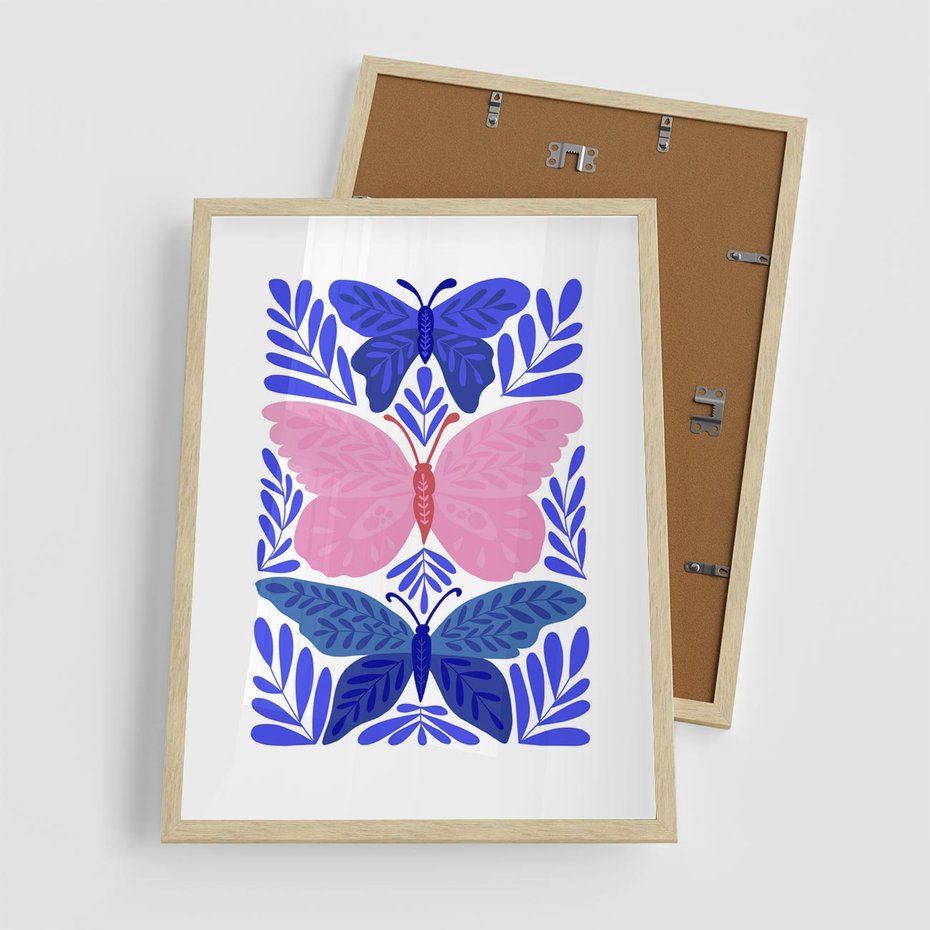Plakat w ramie 50x70 - Delikatna Symfonia Natury - motyle, rośliny - rama drewno