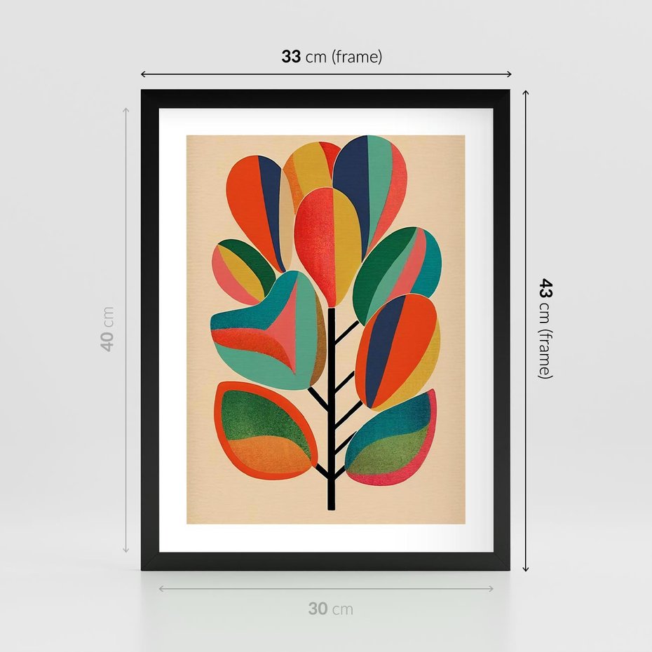 Plakat w ramie 30x40 - Wnętrza Kształtów - abstrakcyjny kolorowy tęczowy obraz, inspiracje roślinne - rama czarna