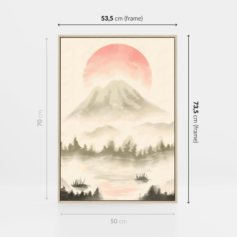 Obraz w ramie 50x70 - Przyroda Japonii - japońska akwarela, góry - rama drewno