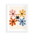 Plakat w ramie 50x70 - Taniec Akwareli - abstrakcyjne wielokolorowe kwiaty, minimalizm - rama biała