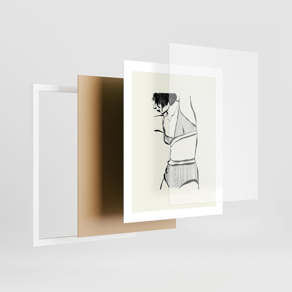 Plakat w ramie 40x50 - Minimalistyczny Urok - szkic, kobieta w bieliźnie - rama biała