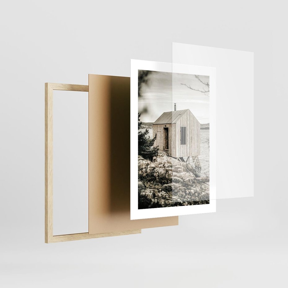 Plakat w ramie 30x40 - Nostalgiczna Oaza - rustykalny domek, domek nad jeziorem - rama drewno