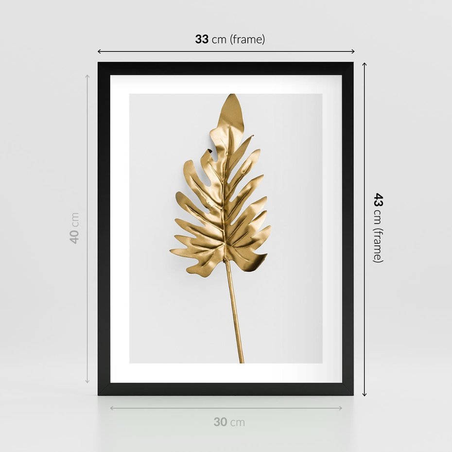 Plakat w ramie 30x40 - Ponadczasowy Urok - złote, liście - rama czarna