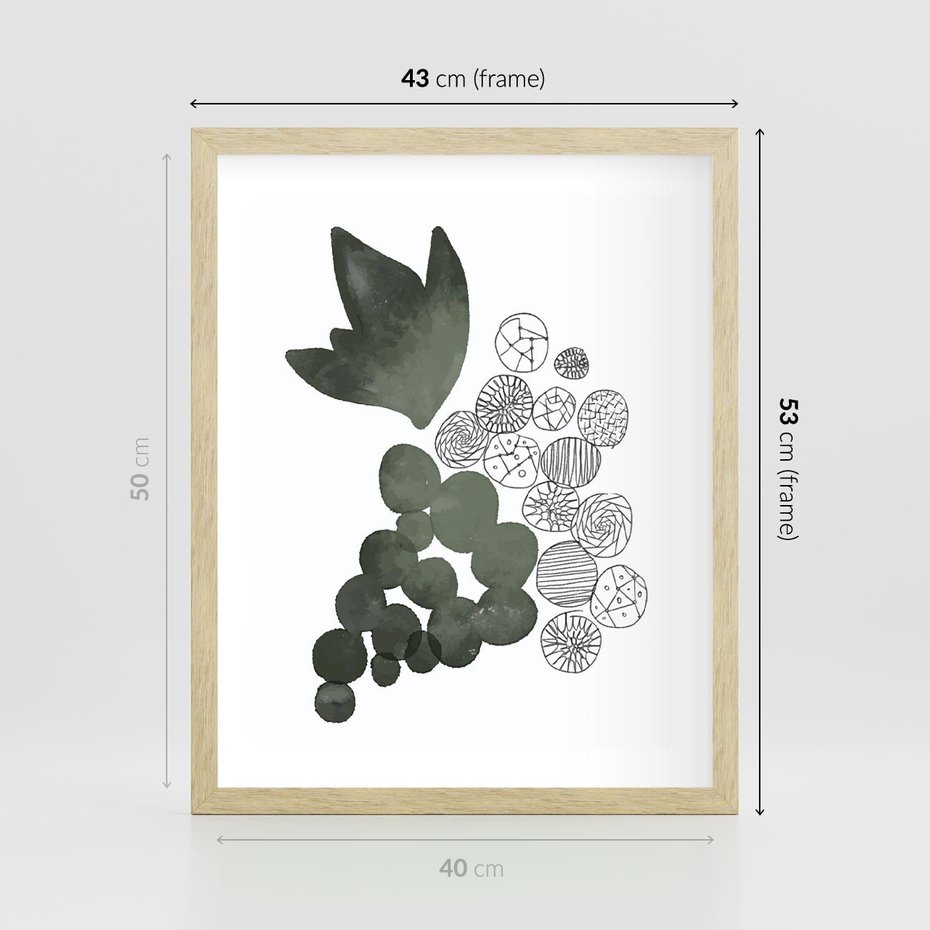 Plakat w ramie 40x50 - Grono Abstrakcji - minimalistyczny plakat, winogrona - rama drewno