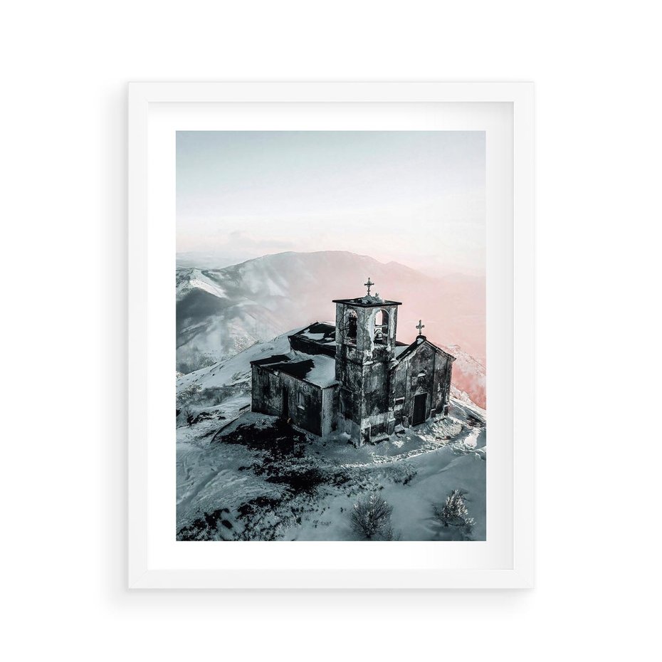 Plakat w ramie 40x50 - Stary Kościół w Górach - stary kościół, ruiny - rama biała