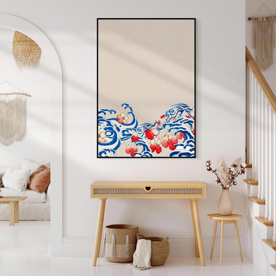 Obraz w ramie 50x70 - Japońska Harmonia: Falujące Kwiaty - japonia, orientalne kwiaty wiśni - rama czarna