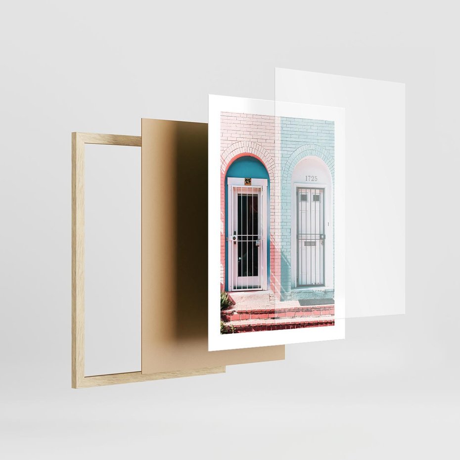 Plakat w ramie 30x40 - Urok Starych Drzwi - stare retro drzwi kamienicy, pastelowe kolory - rama drewno