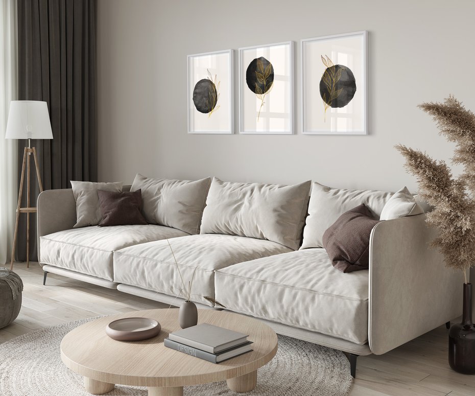 Zestaw obrazy w ramie 40x50 galeria - Złote, liście, akwarela, abstrakcja - rama biała