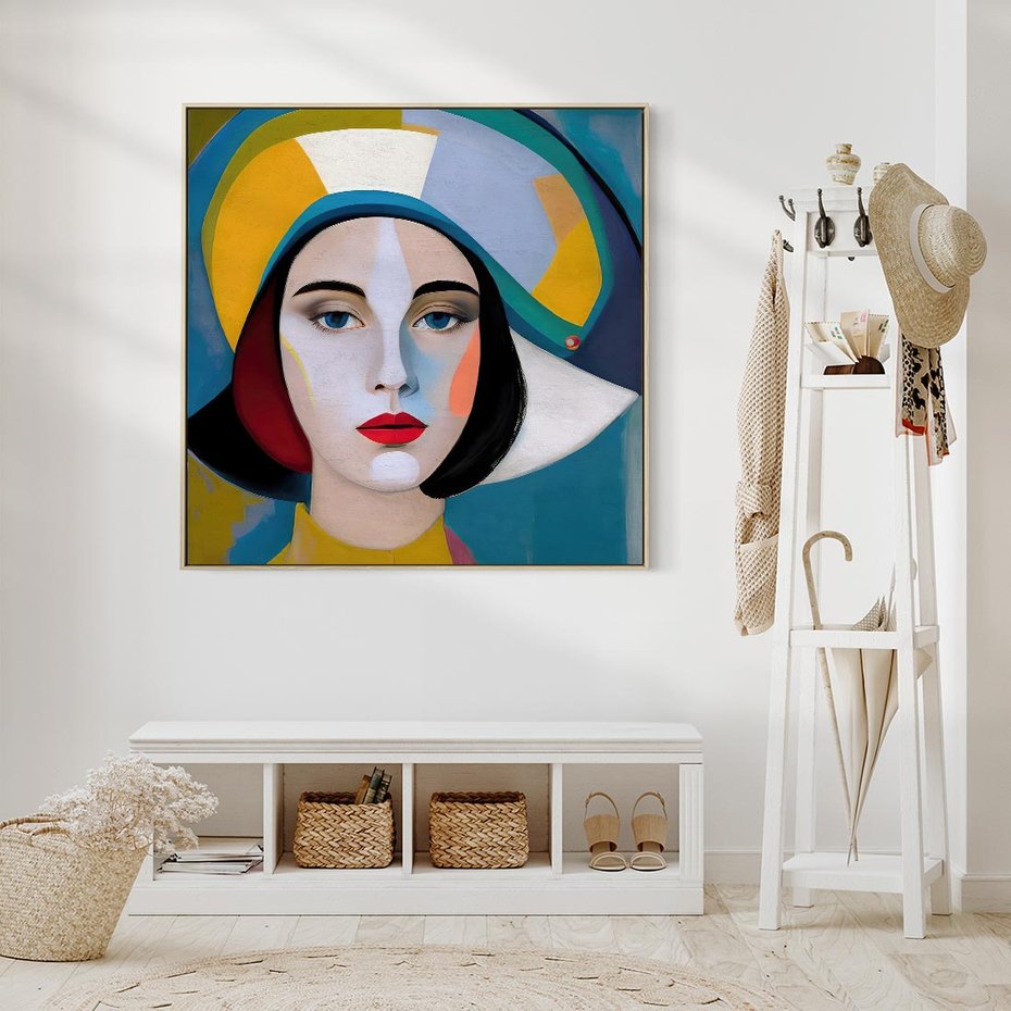 Obraz w ramie 80x80 - Kształtujące Widzenia - abstrakcyjny obraz olejny, portret twarzy kobiety - rama drewno