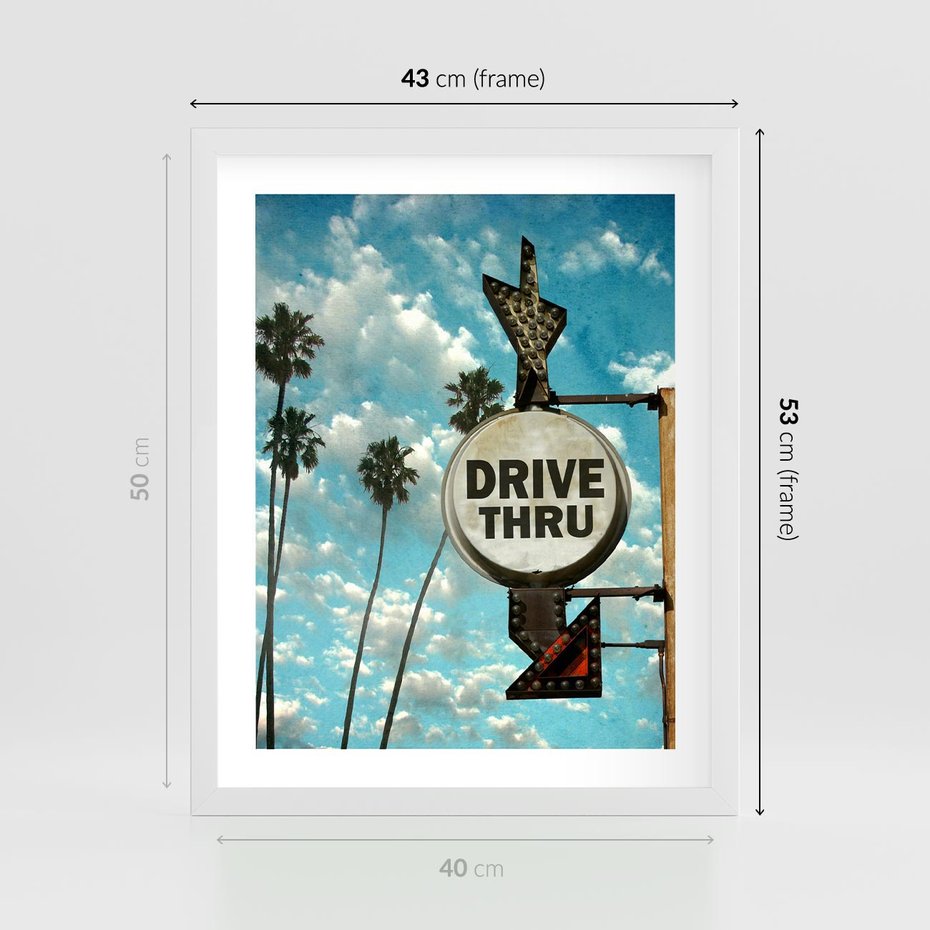 Plakat w ramie 40x50 - Znaki Palm: Relaksująca Oaza - znak, palmy - rama biała