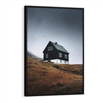 Obraz w ramie 50x70 - Ciepło i Przytulność - skandynawski, domek - rama czarna