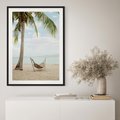 Plakat w ramie 40x50 - Relaks na plaży - palma, hamak - rama czarna