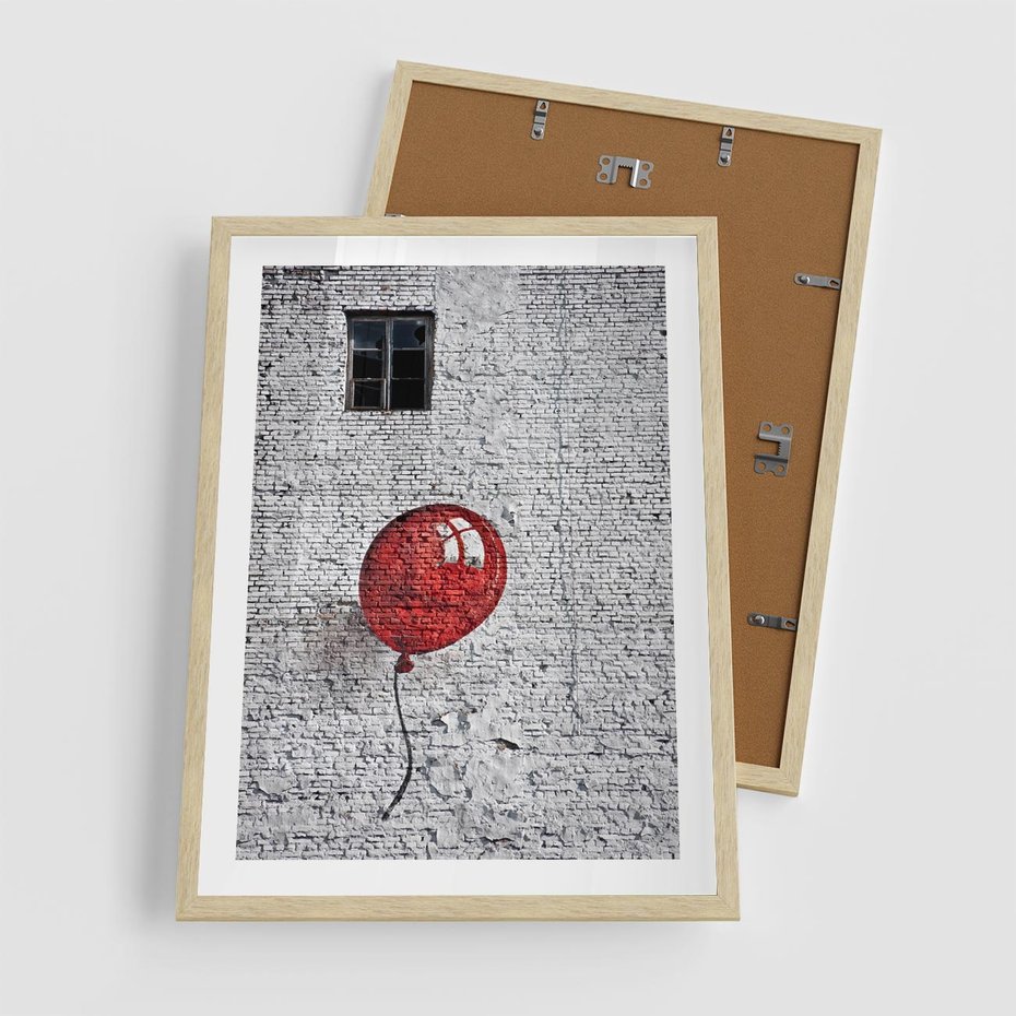 Plakat w ramie 50x70 - Mur Balonów - mur, balon - rama drewno