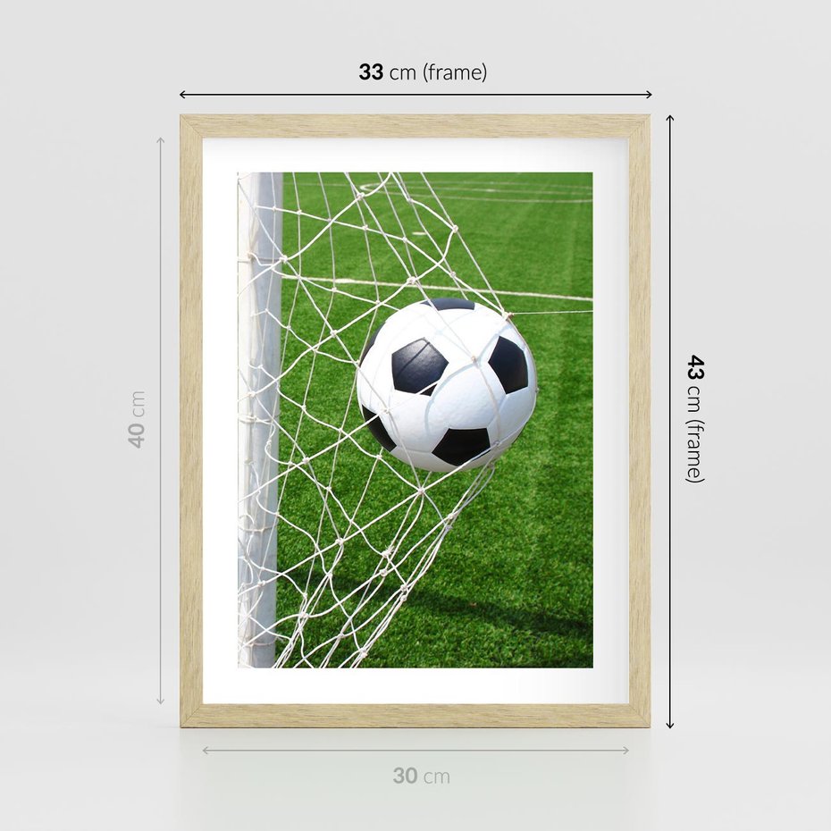 Plakat w ramie 30x40 - Namiętność Piłki i Gola - piłka nożna, gol - rama drewno