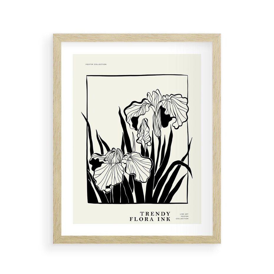 Plakat w ramie 40x50 - Spojrzenia na szkicowaną przeszłość - kwiaty, typografia - rama drewno