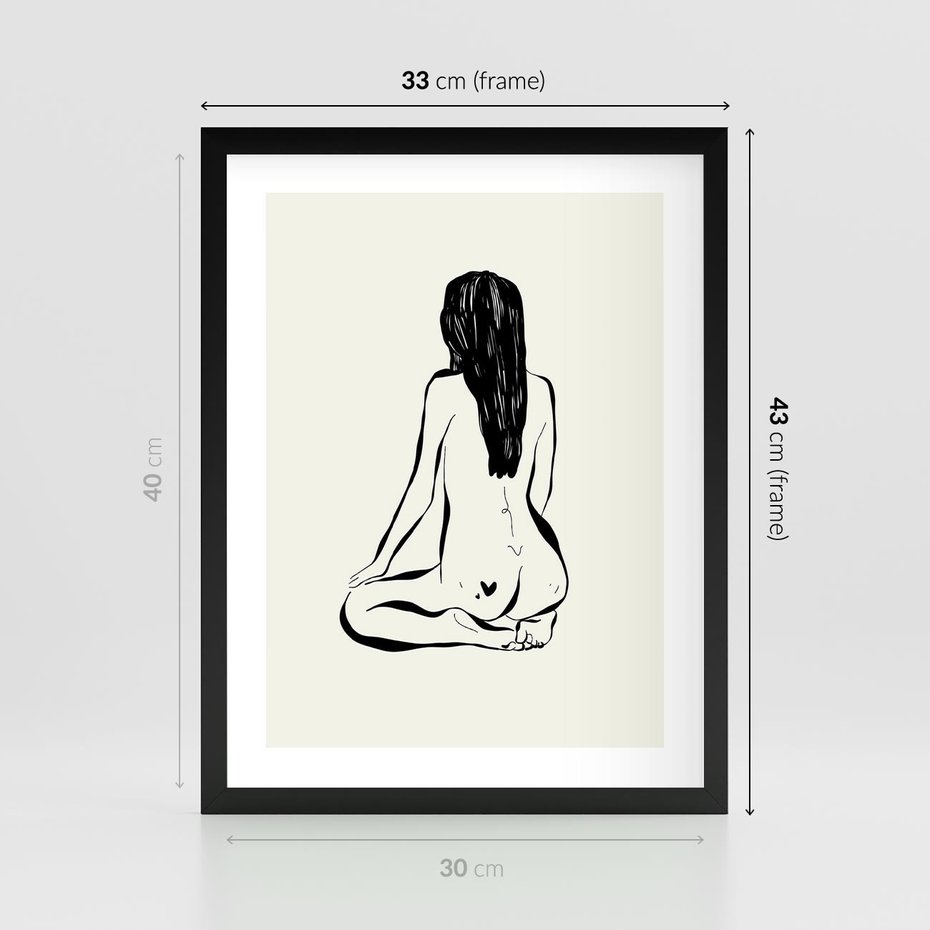 Plakat w ramie 30x40 - Minimalistyczna Piękność: Kobieta w Sztuce - grafika minimalizm, rysunek kobiety - rama czarna
