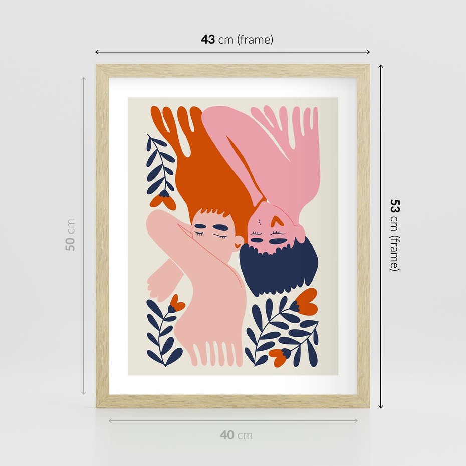 Plakat w ramie 40x50 - Miłość w Dwóch Sercach - miłość, para zakochanych - rama drewno