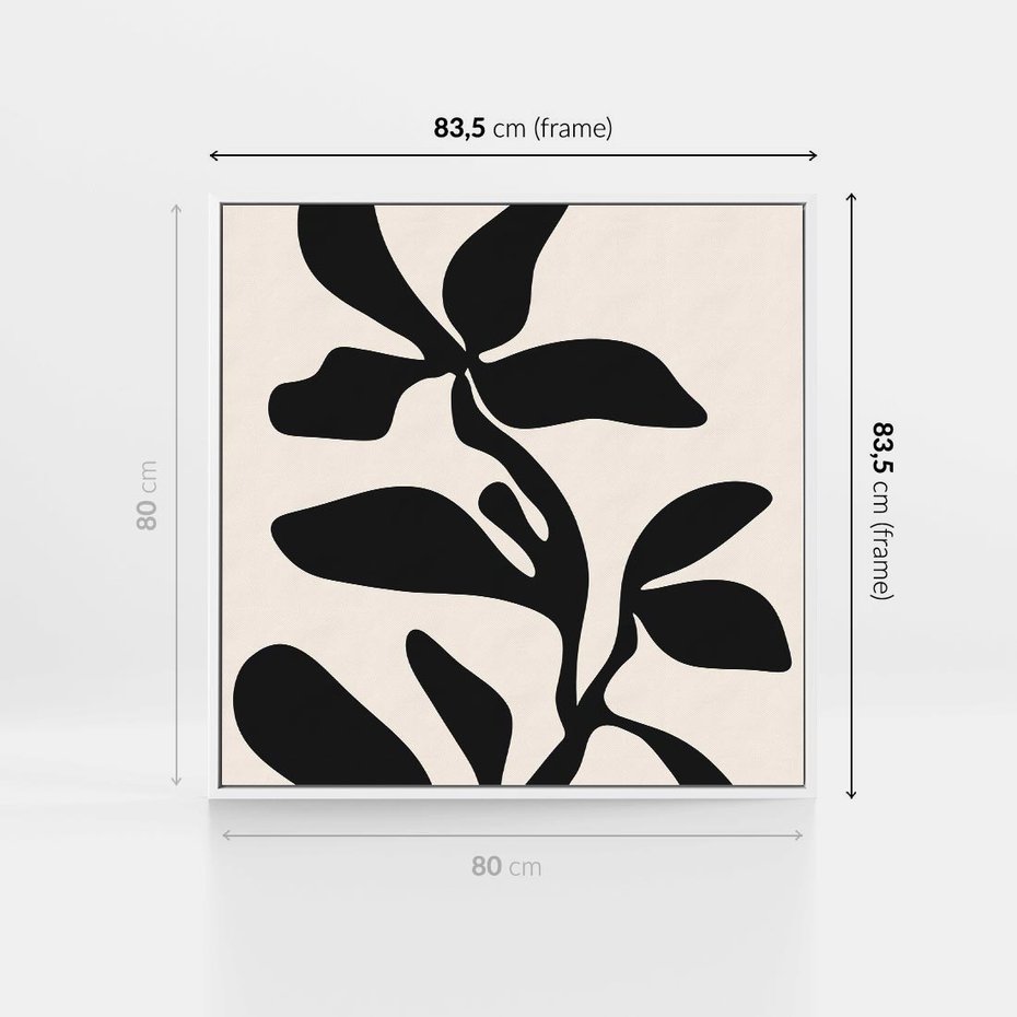 Obraz w ramie 80x80 - Wibracje Akwarelowych Ścieżek - abstrakcyjny minimalistyczna kwiat, czarno biały plakat - rama biała